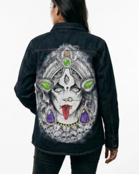 Limited Edition Hand Painted Maa Durga  face  Denim Jacket