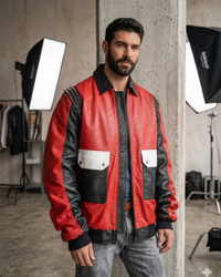 Marvel Men Red/Black Designer StreetWear Bomber with Spike and Big Pockets
