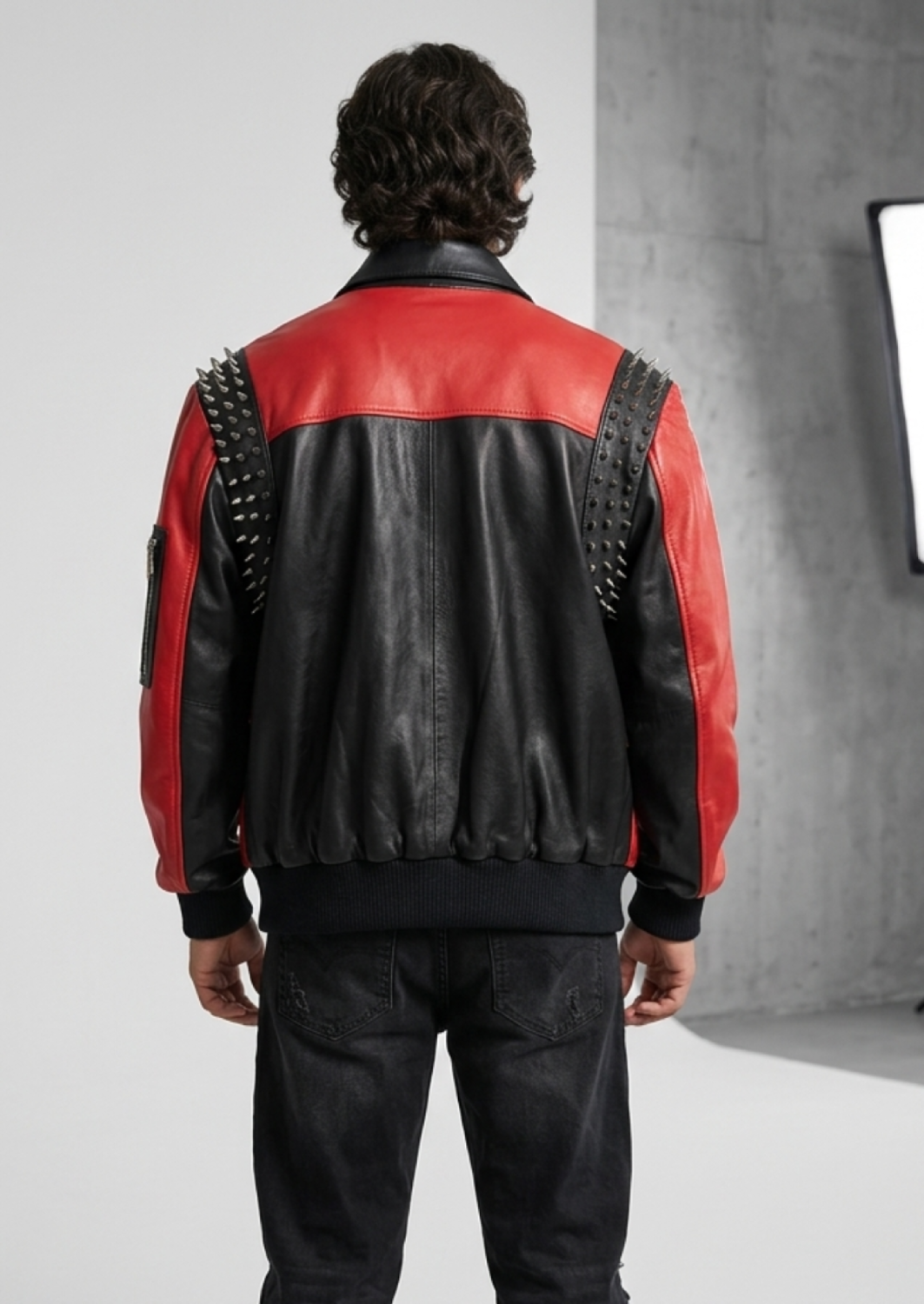 Hip hop Red Black Leather Bomber  Aviater Jacket 