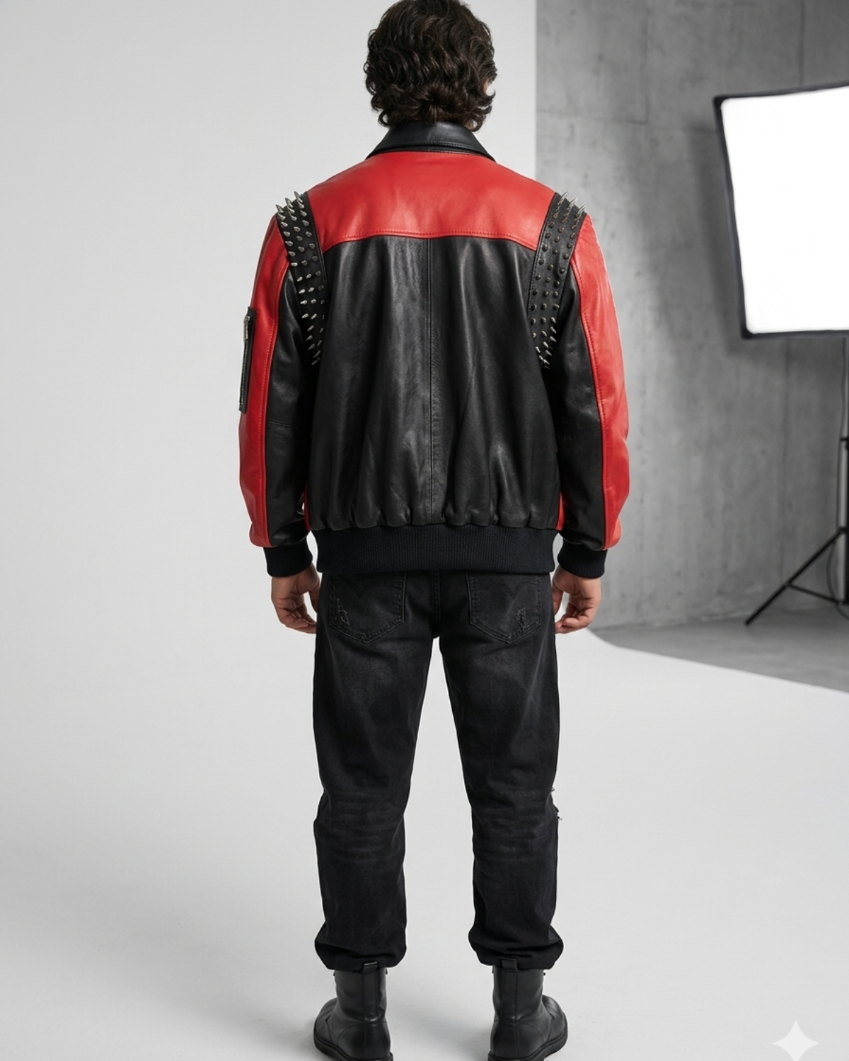 Hip hop Red Black Leather Bomber  Aviator Jacket 