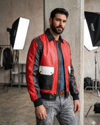 Marvel Men Red/Black Designer StreetWear Bomber with Spike and Big Pockets