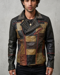 Multi Color  Mens Patch Biker Glass Revits at lapel & Collar