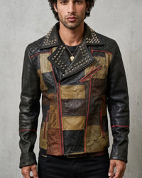 Multi Color  Mens Patch Biker Glass Revits at lapel & Collar