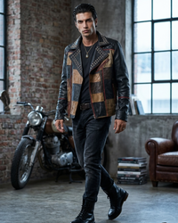Multi Color  Mens Patch Biker Glass Revits at lapel & Collar