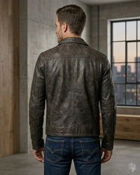 Men Leather Hand Padded Lamb Vintage MotorCycle Biker Jacket