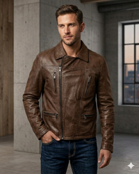 Men Leather Hand Padded Lamb Vintage MotorCycle Biker Jacket