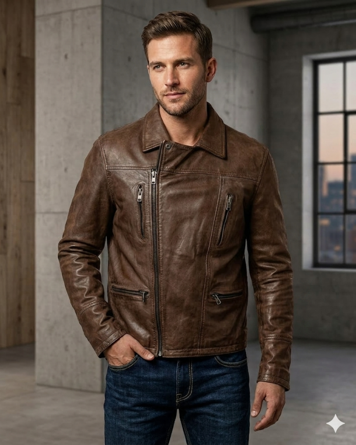 Men Leather Hand Padded Lamb Vintage MotorCycle Biker Jacket