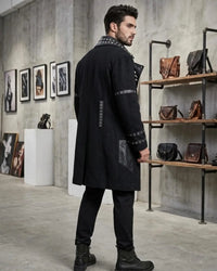 Men's Black Gothic Leather & Wool Trench Coat