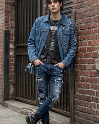 Handmade Rivet & Grommet Denim Street wear Jacket for Men Streetwear