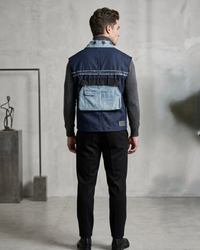 Handmade Multi-Pocket Patchwork Denim Vest – Unisex Reworked Denim Jacket