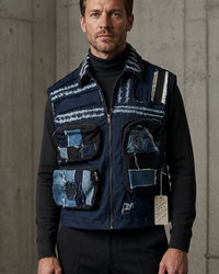 Handmade Multi-Pocket Patchwork Denim Vest – Unisex Reworked Denim Jacket