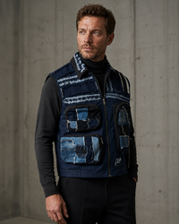 Handmade Multi-Pocket Patchwork Denim Vest – Unisex Reworked Denim Jacket