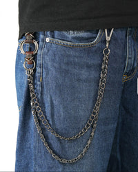 Black Gothic Trouser Chain with Spike Ring & Leather Accents