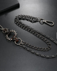 Black Gothic Trouser Chain with Spike Ring & Leather Accents