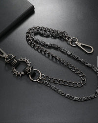 Black Gothic Trouser Chain with Spike Ring & Leather Accents