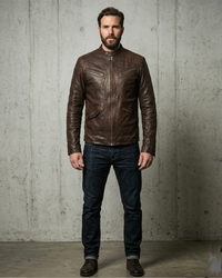 Men's Leather Washed Vintage Biker Studded Jacket