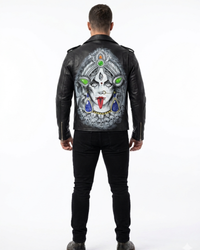 Mens Hand painted Lord Kali Leather Jacket 