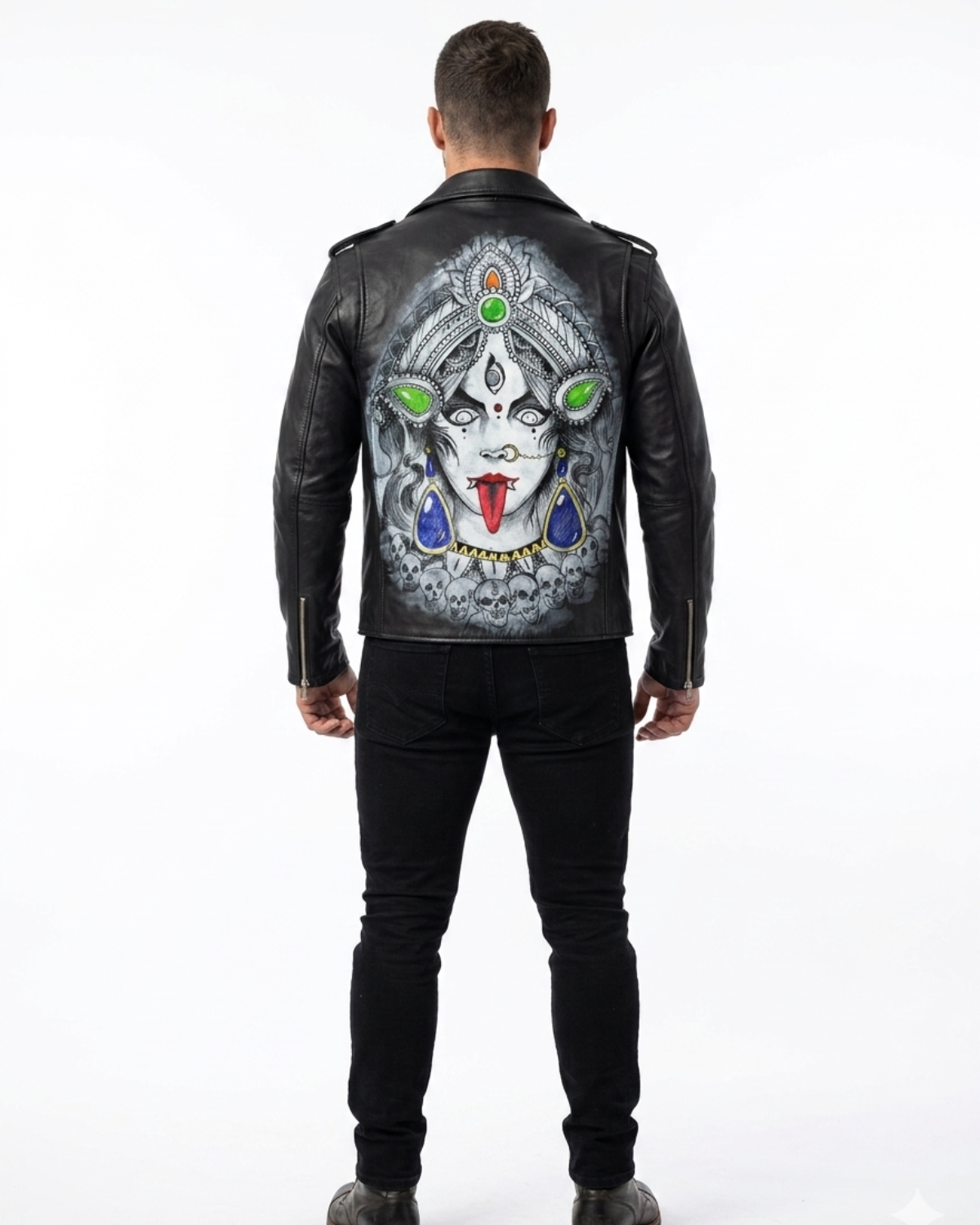 Mens Hand painted Lord Kali Leather Jacket 