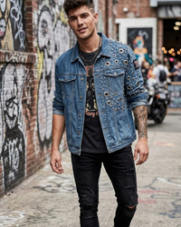 Handmade Rivet & Grommet Denim Street wear Jacket for Men Streetwear