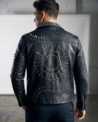 Handcrafted Men's Gothic Stud and Safety Pin Leather Moto Jacket