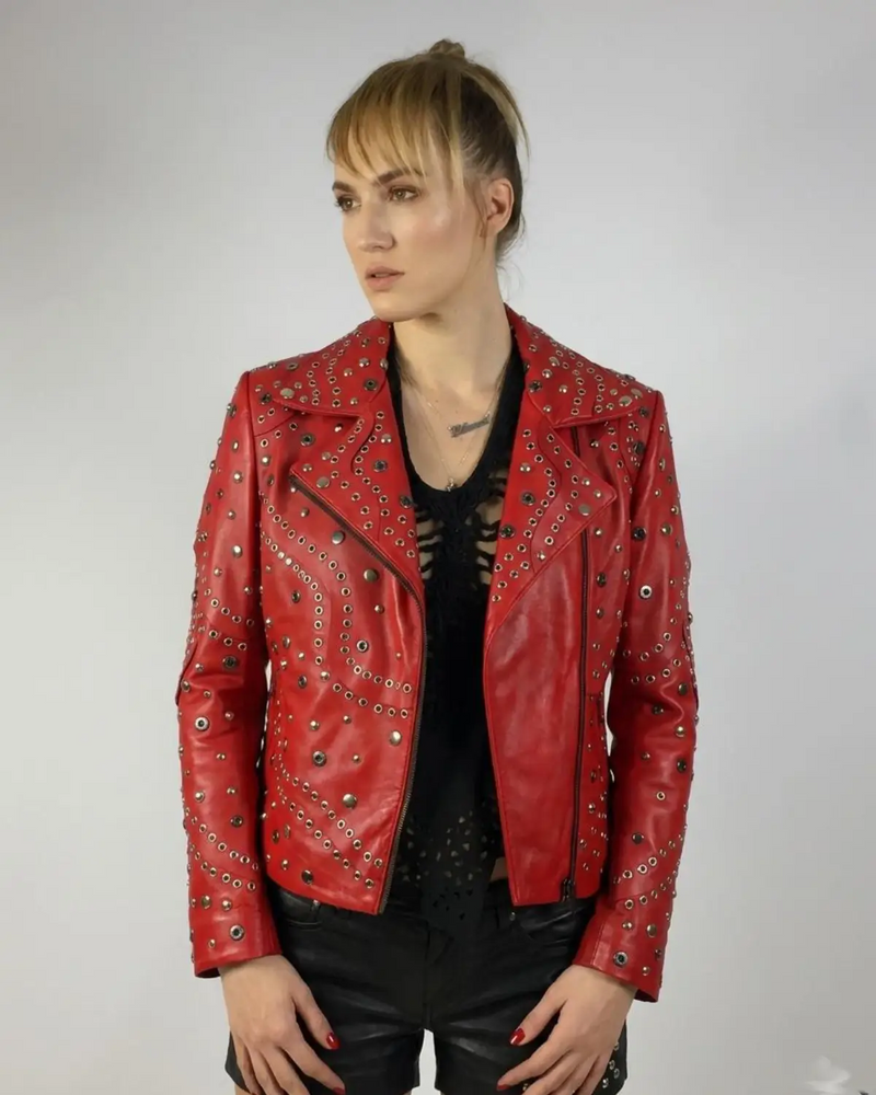 Premium Studded Biker Leather Jacket for Women