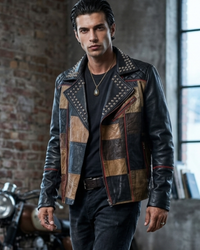 Multi Color  Mens Patch Biker Glass Revits at lapel & Collar