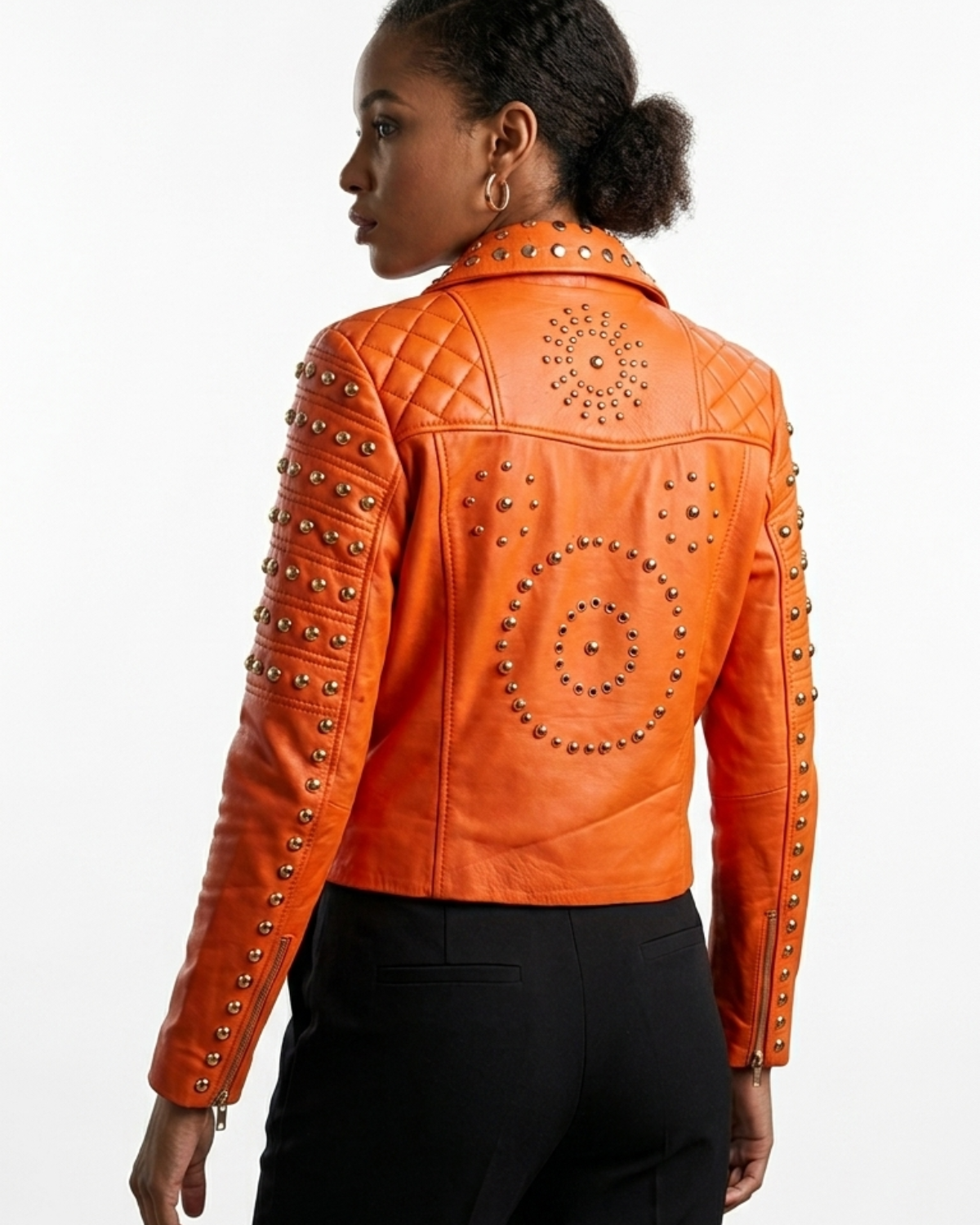 Studded  Orange leather Jacket 
