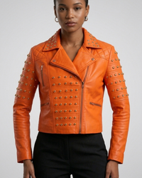 Studded  Orange leather Jacket 
