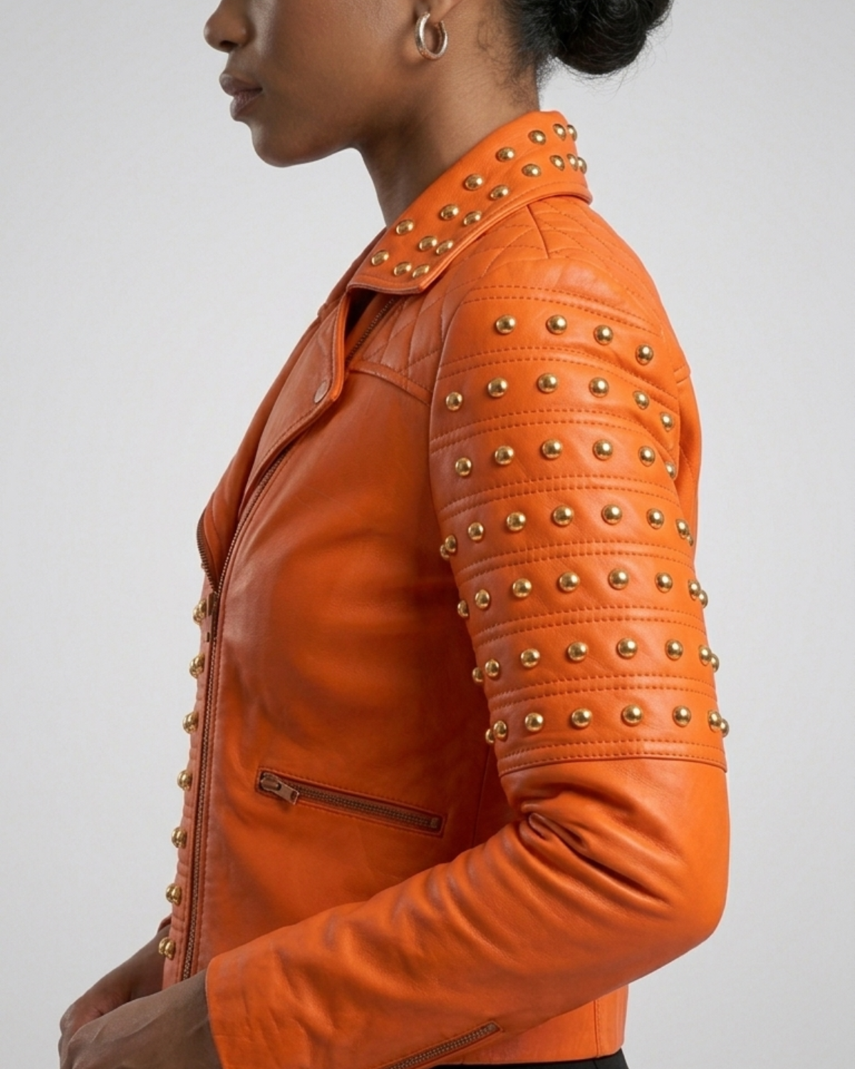 Studded  Orange leather Jacket 
