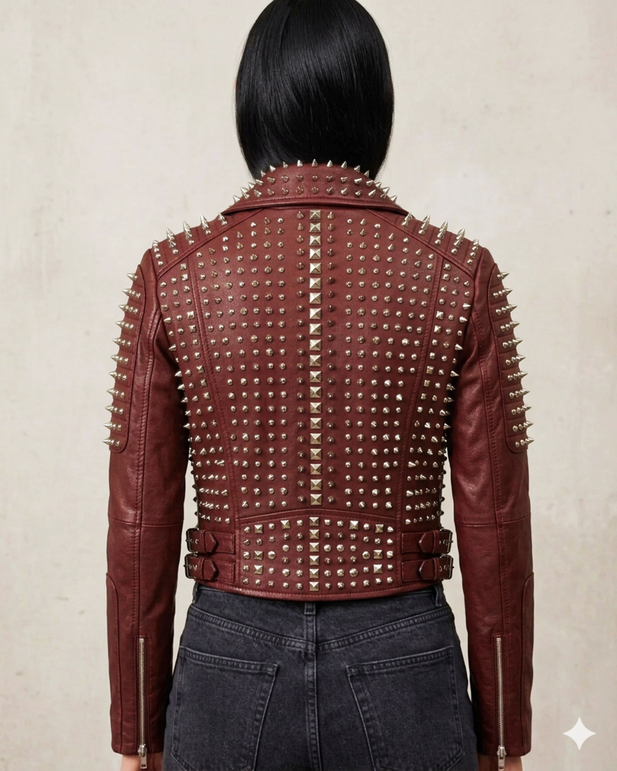 Multi studded spike leather biker short Jacket