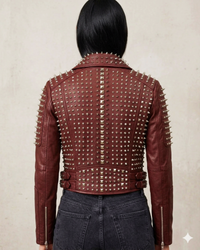 Multi studded spike leather biker short Jacket