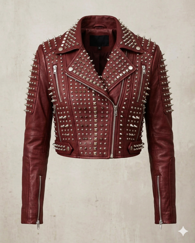 Multi studded spike leather biker short Jacket