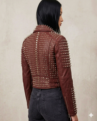 Multi studded spike leather biker short Jacket
