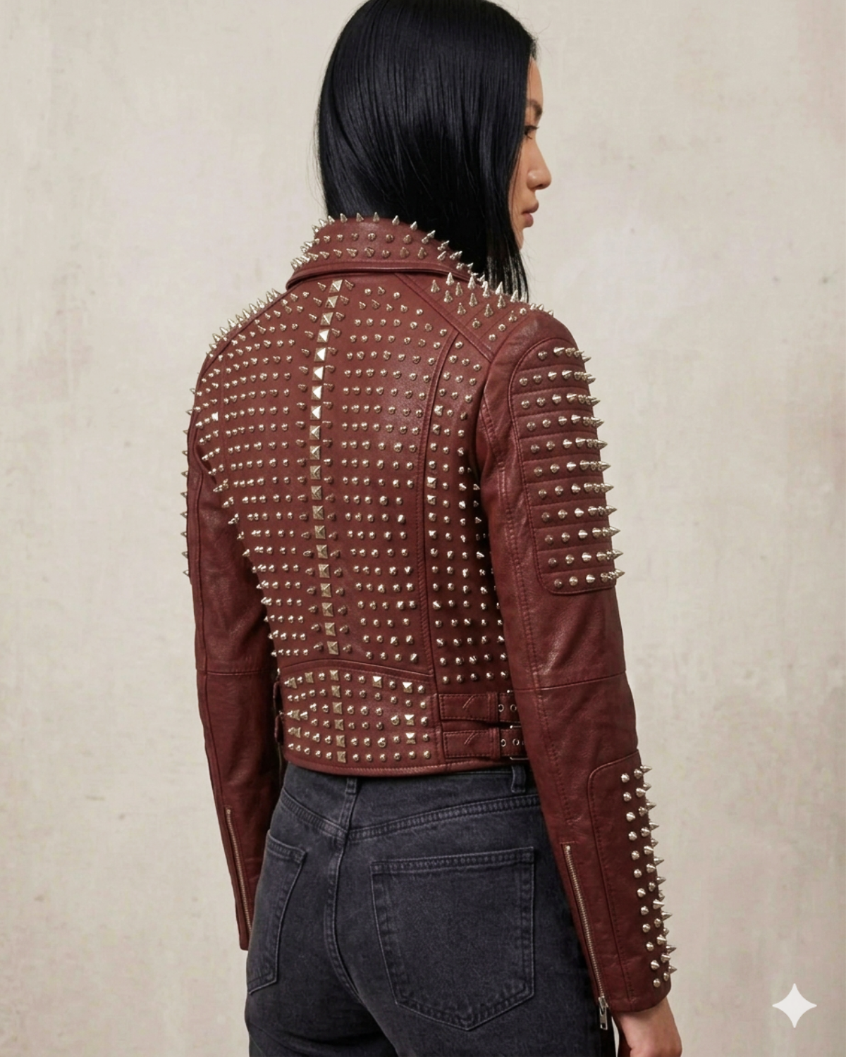 Multi studded spike leather biker short Jacket