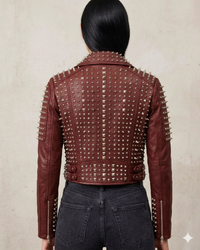 Multi studded spike leather biker short Jacket