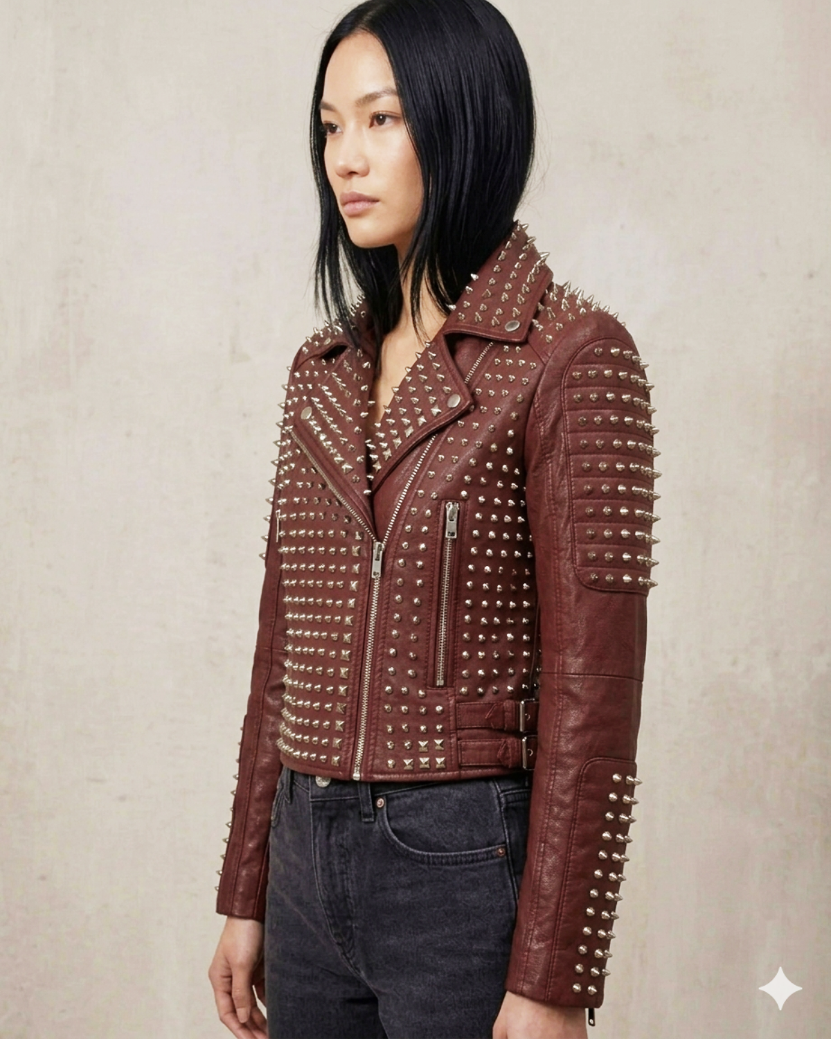 Multi studded spike leather biker short Jacket