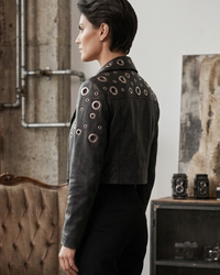Big Rivets Cropped Women leather Jacket 