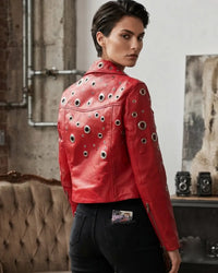 NOVA GROMMET LEATHER CROPP BIKER JACKET