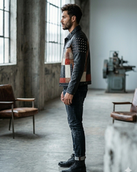Gurus Jean Leather Jacket with Multi Patch