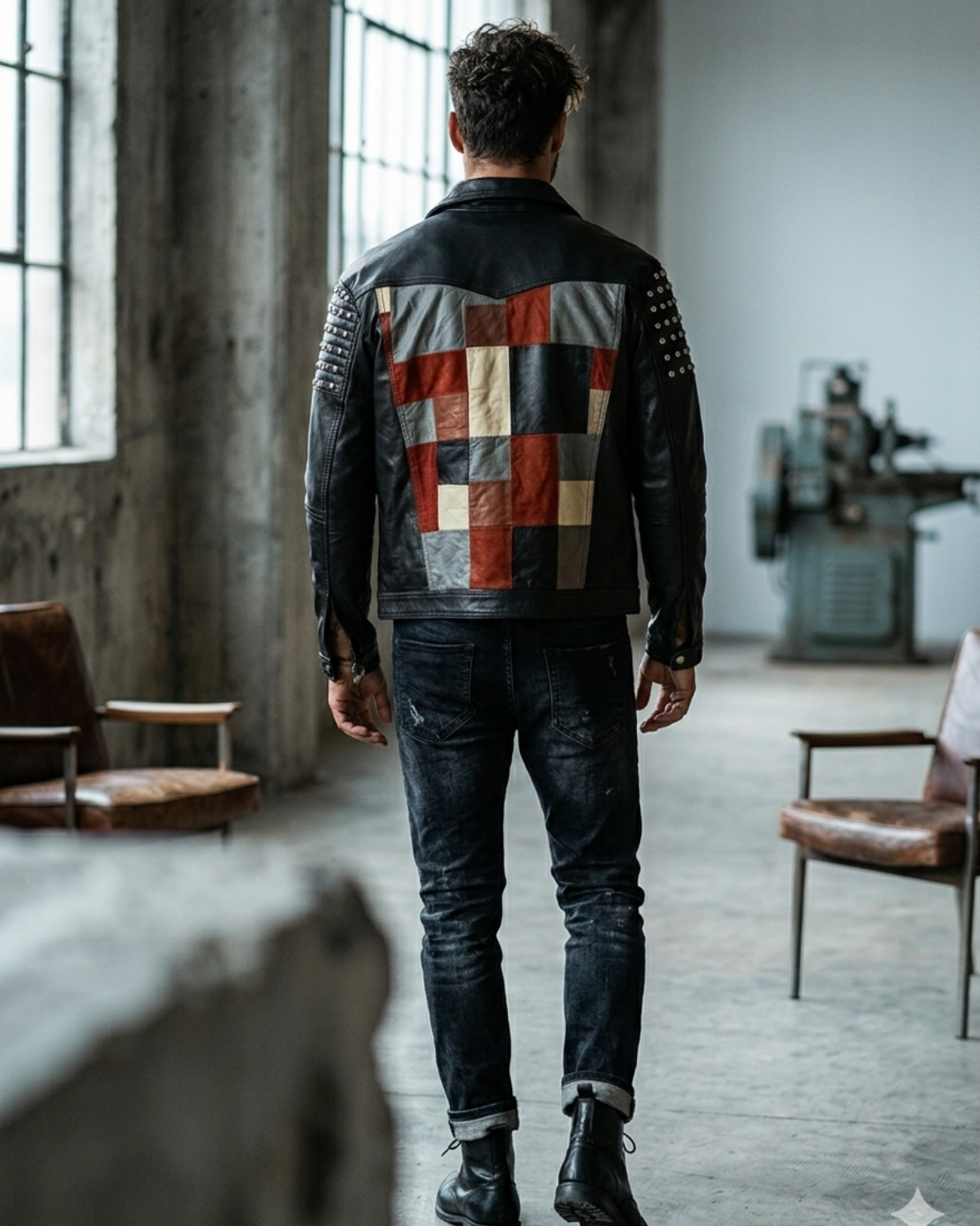 Gurus Jean Leather Jacket with Multi Patch
