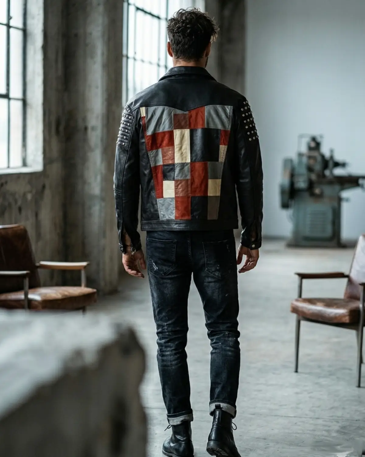 Gurus Jean Leather Jacket with Multi Patch