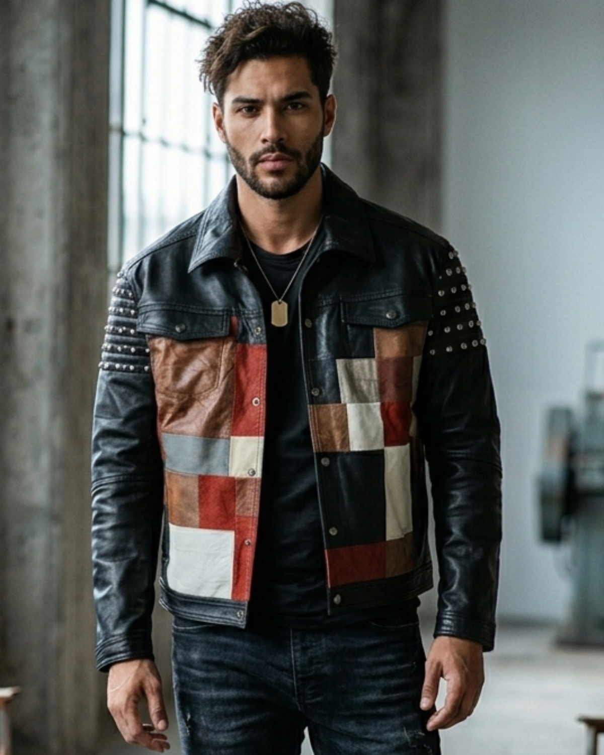Gurus Jean Leather Jacket with Multi Patch