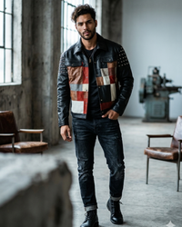 Gurus Jean Leather Jacket with Multi Patch