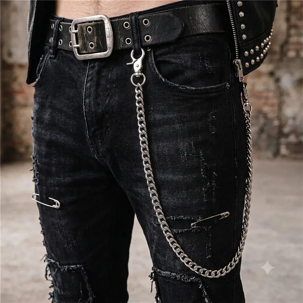Thick Cuban Long Wallet Trouser Chain, worn on jean loops, wallet chain
