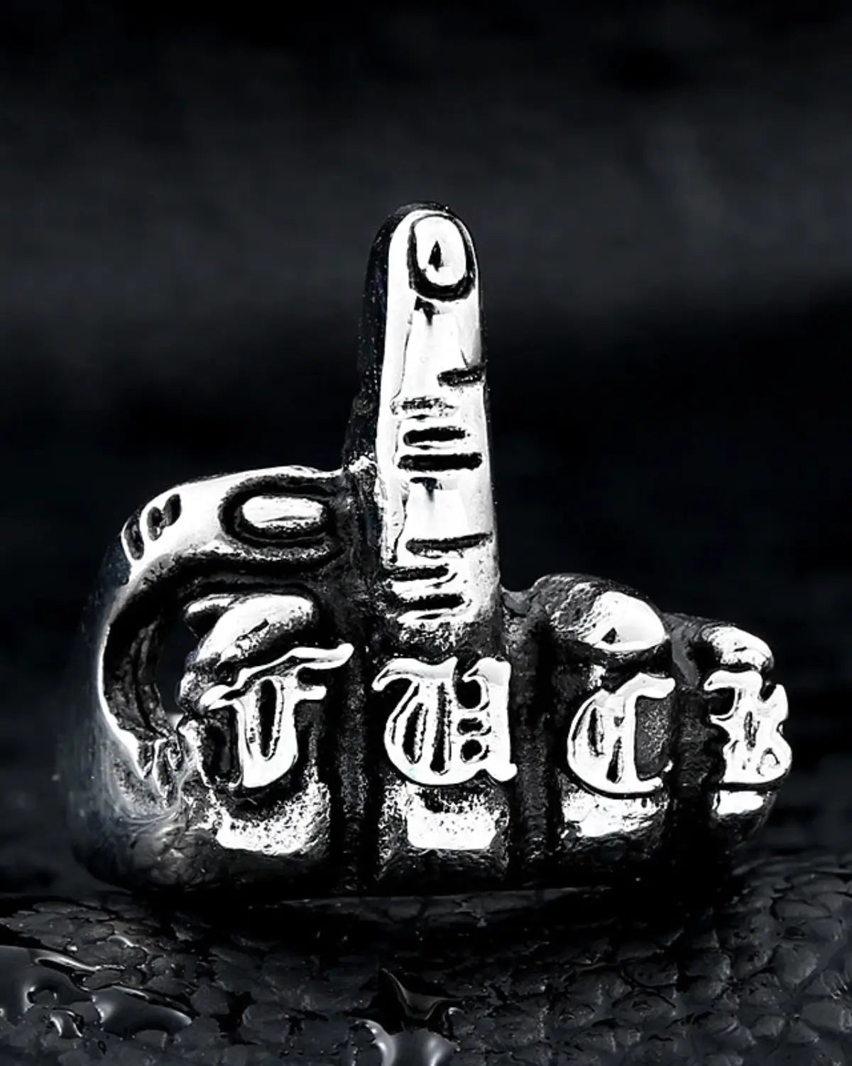 BIG SIZE PUNK MIDDLE FINGER POINTED STAINLESS STEEL RINGS FOR MENS
