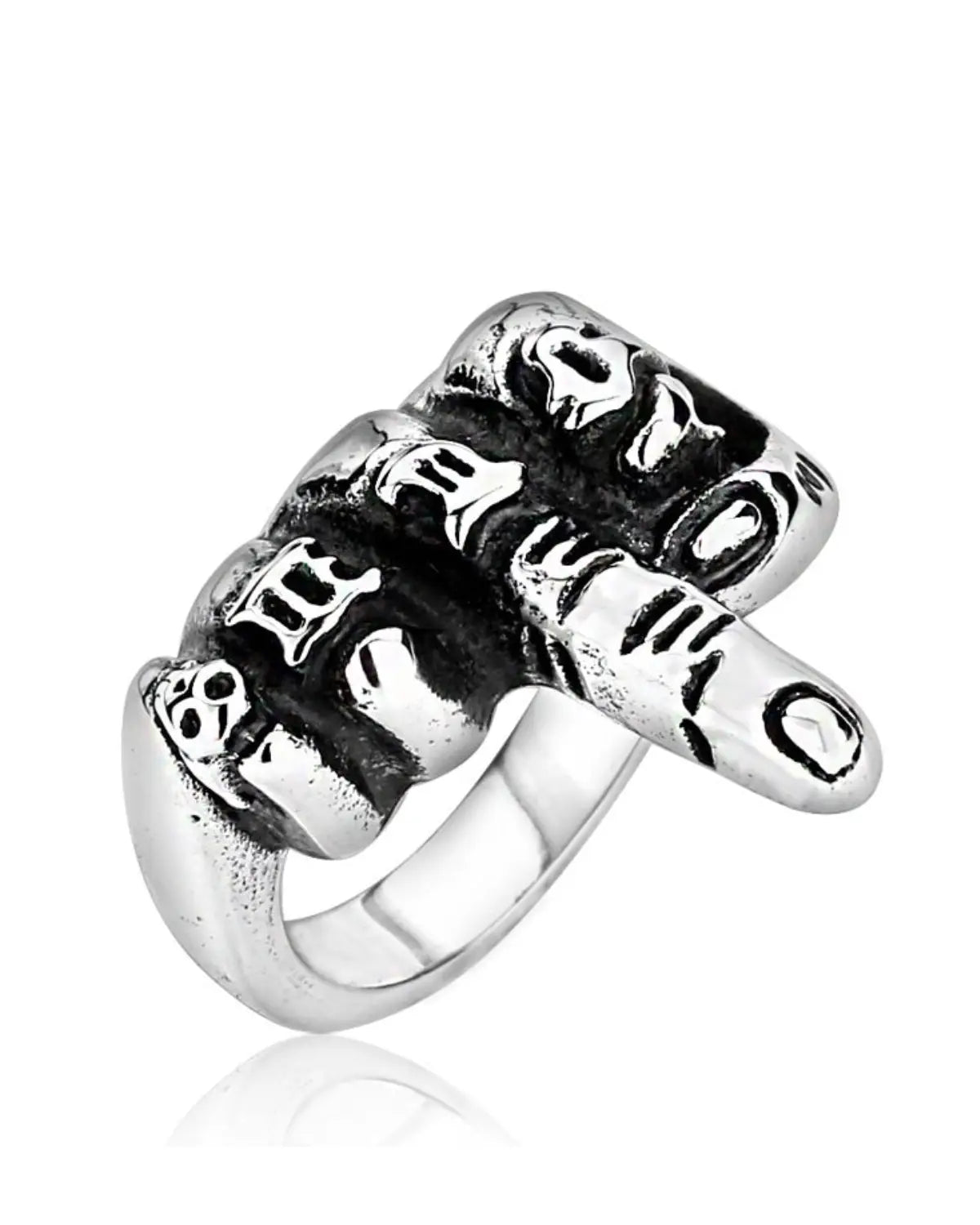 BIG SIZE PUNK MIDDLE FINGER POINTED STAINLESS STEEL RINGS FOR MENS