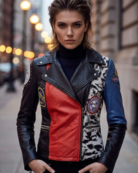 Punk multi color Women Biker Jacket