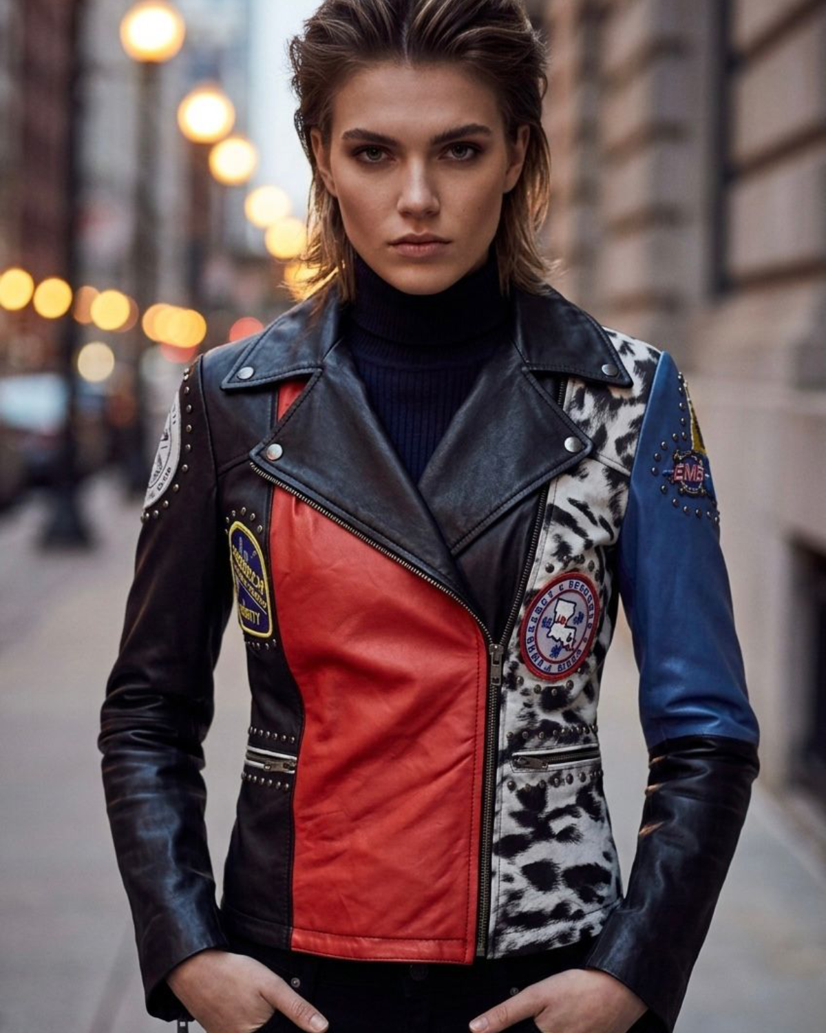 Punk multi color Women Biker Jacket