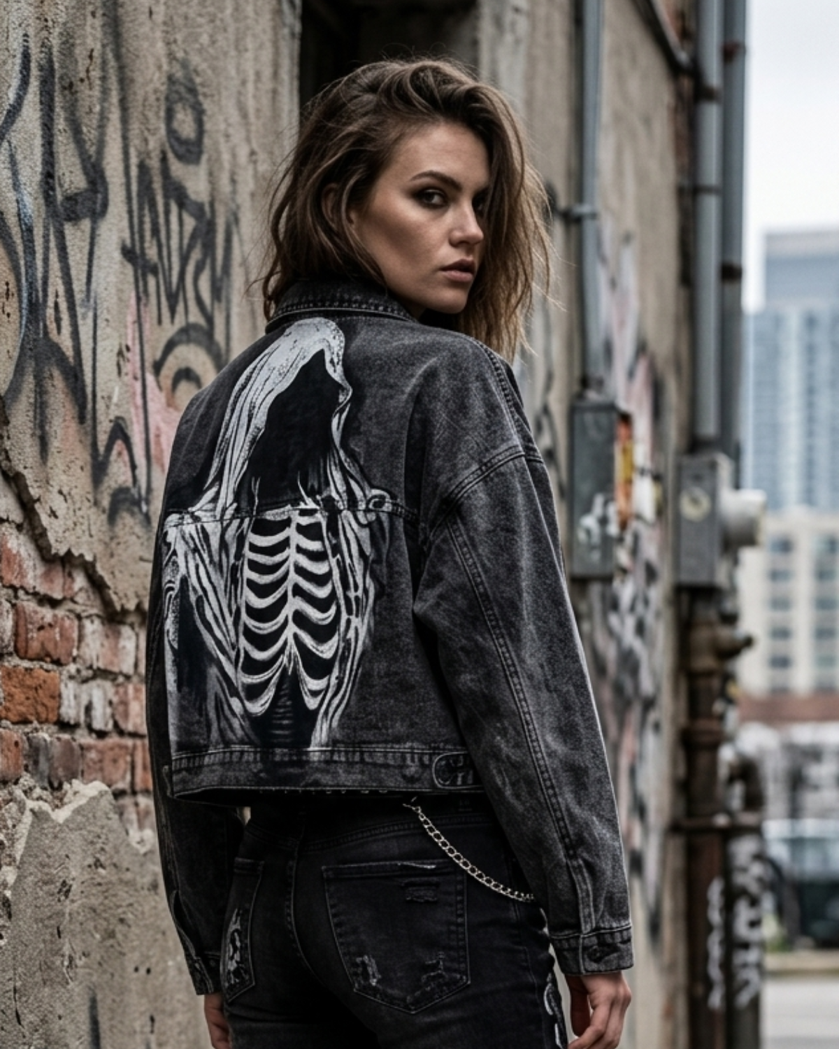Hand Painted Punk Gothic Denim Jacket 