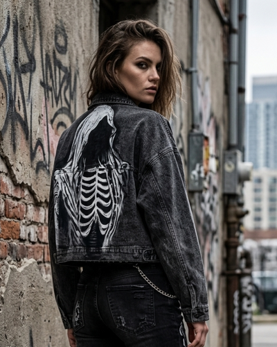 Hand Painted Punk Gothic Denim Jacket 